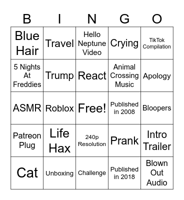 YouTube Bingo Card