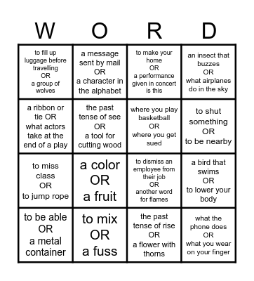 Homograph Bingo Card