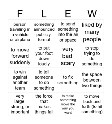 Flight Vocabulary Bingo Card