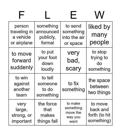 Flight Vocabulary Bingo Card