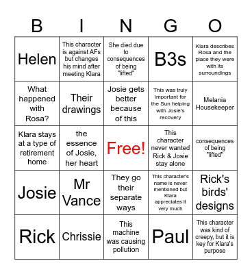 KLARA & THE SUN Bingo Card