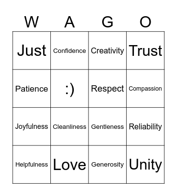 Virtue Bingo Card