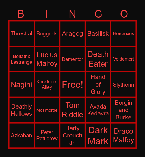 Dark Arts Bingo! Bingo Card