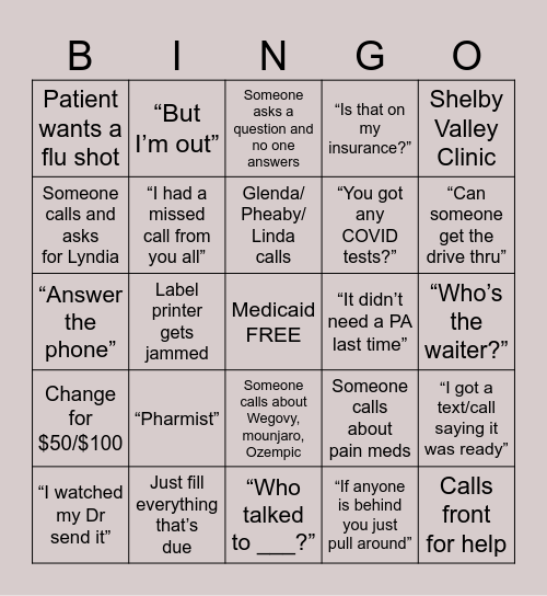 Walgreens Bingo Card