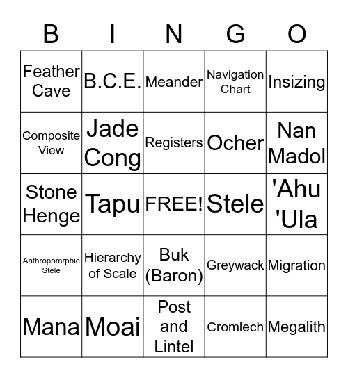 Global PreHistory Bingo Card