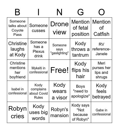 Sister Wives Bingo Card