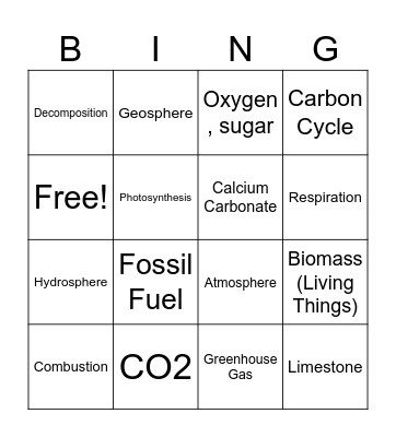 Carbon Cycle Bingo Card