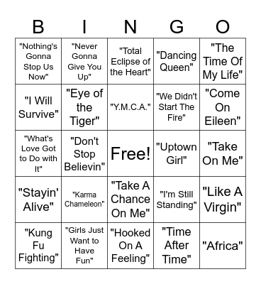 Music Bingo Card