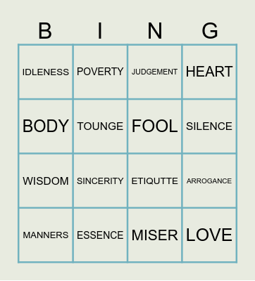 ISLAMIYAT BINGO Card