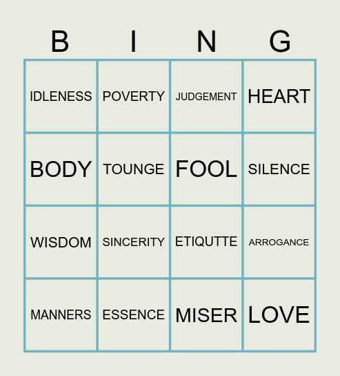 ISLAMIYAT BINGO Card