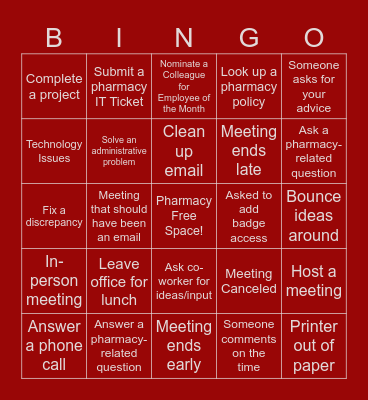 Non-Clinical Pharmacy BINGO Card