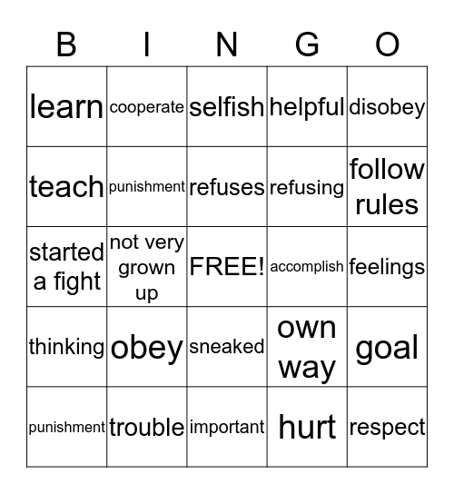 DISOBEYING Bingo Card