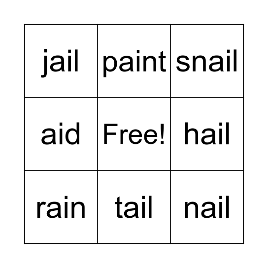 ai diagraph words Bingo Card