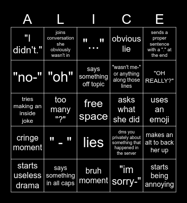 super alice bingo Card