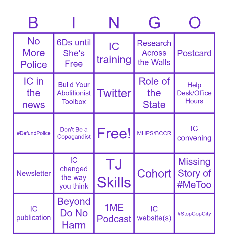 IC 5th anniversary bingo Card