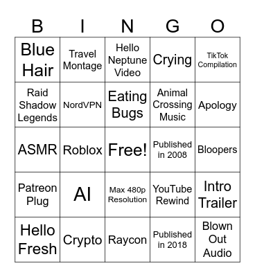 YouTube Bingo Card