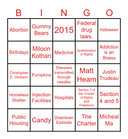 Right to Housing Bingo Card