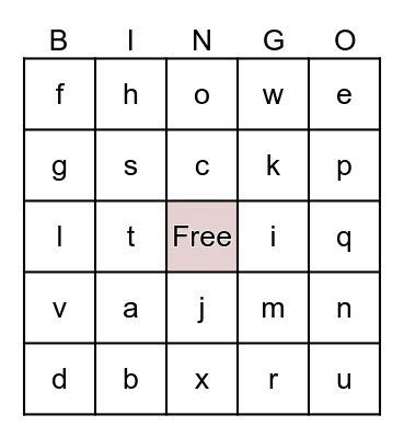 Small Alphabet Phonics Bingo a~x Bingo Card