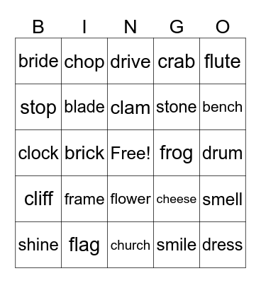 Unit 1 - 4 Consonant Blends Bingo Card