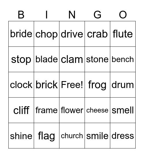 Unit 1 - 4 Consonant Blends Bingo Card