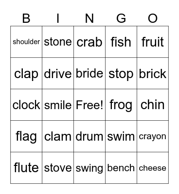 Unit 1 - 4 Consonant Blends Bingo Card