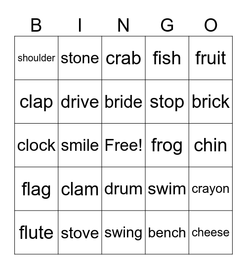 Unit 1 - 4 Consonant Blends Bingo Card