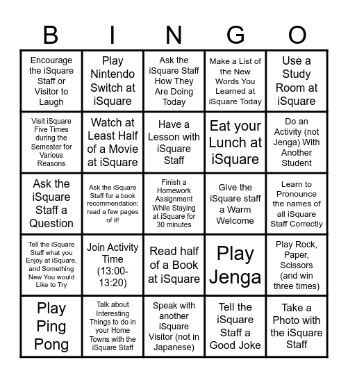 @iSquare BINGO (Berry Class) MAXIMUM STAMP PER DAY 2! (Some activities are limited to specific times/appointments) Write your NAME and Student ID# on back Bingo Card