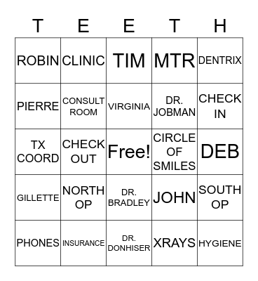 TEETH BINGO Card