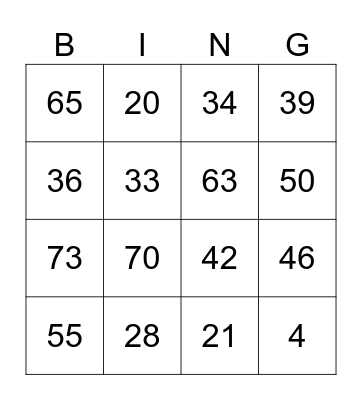 Number Bingo  fraction Bingo Card