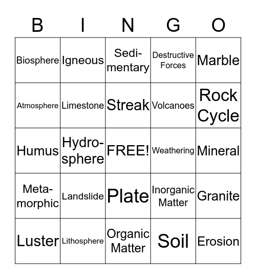 5th Grade Science Chapter 8 Bingo Card