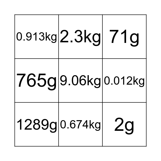 Maths bingo Card