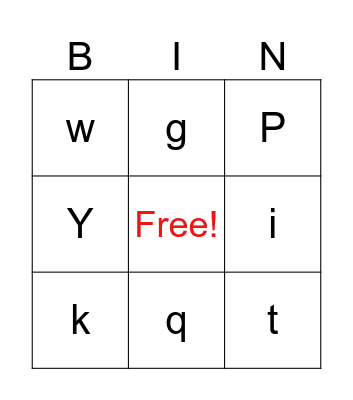 BIG AND SMALL LETTERS Bingo Card