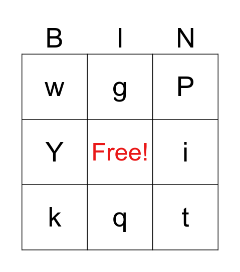 BIG AND SMALL LETTERS Bingo Card
