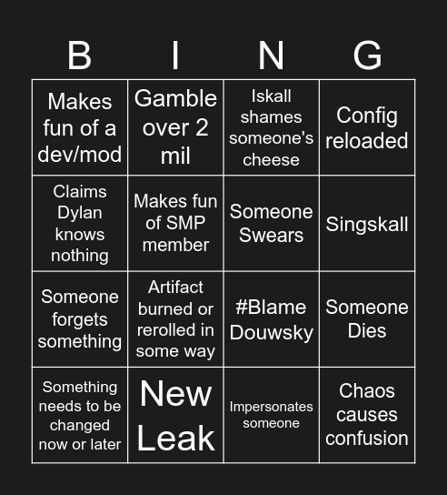 VAULT FINALE BINGO Card