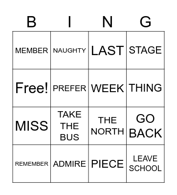 U1A Bingo Card