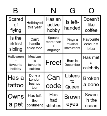 Icebreaker Bingo Card