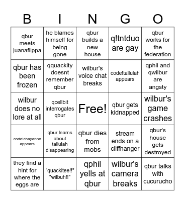q!wilbur return stream bingo Card