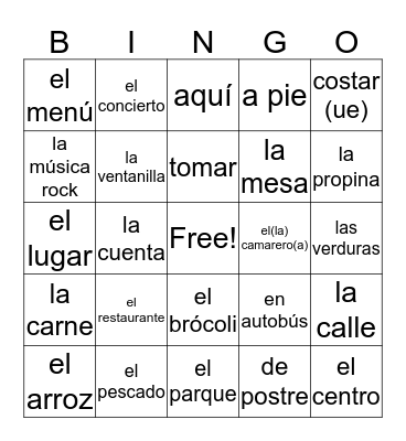 SP 1 U4.2 Vocabulario Bingo Card