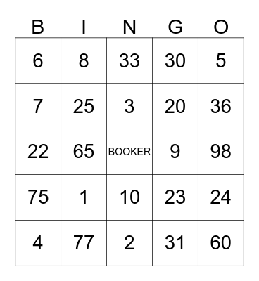 Booker Bingo Card