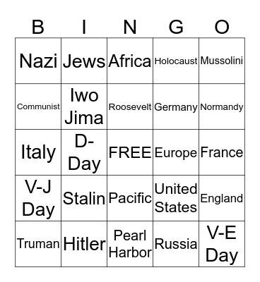 World War II Bingo Card