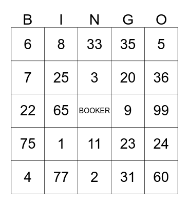 Booker Bingo Card