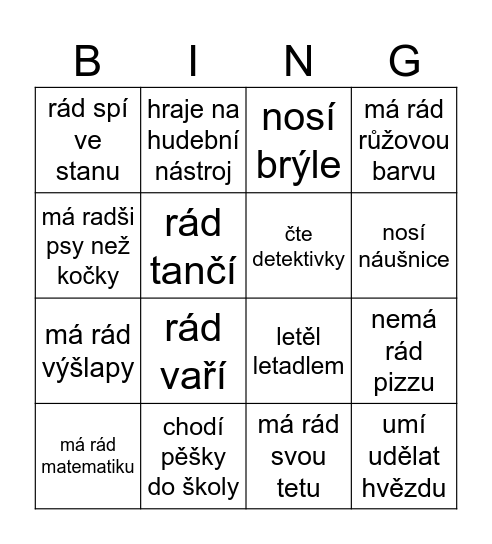 Najdi někoho,kdo... Bingo Card