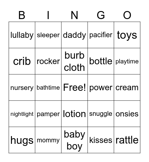 Baby Bingo Card