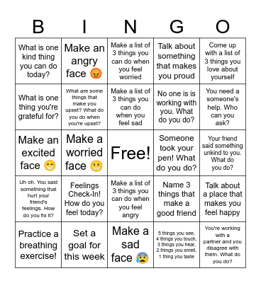 Social Emotional Bingo! Bingo Card