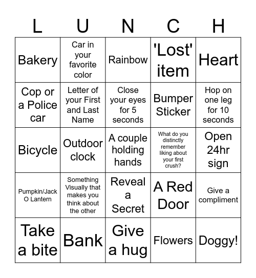 Quick Lunch Date Bingo Card