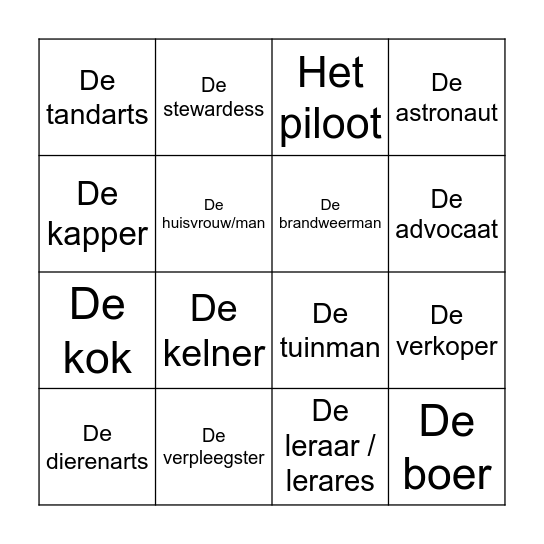 Bingo : Beroepen Bingo Card