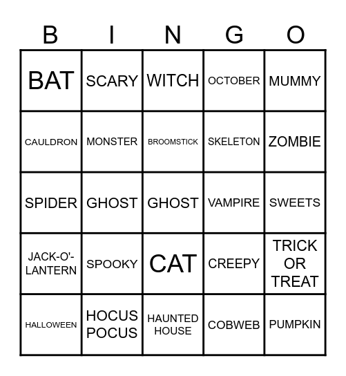 Halloween Bingo Card