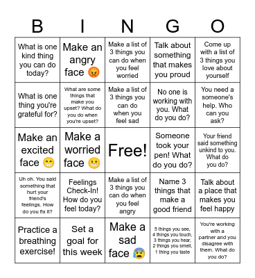 Social Emotional Bingo! Bingo Card