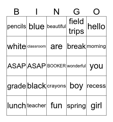 Booker Bingo Card