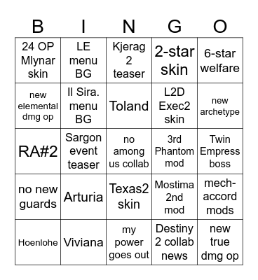 Untitled Bingo Card